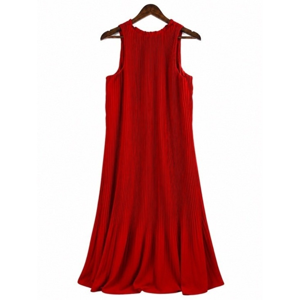 A New Day Women's Pleated Midi Dress Red Sleeveless High Neck Size Small
